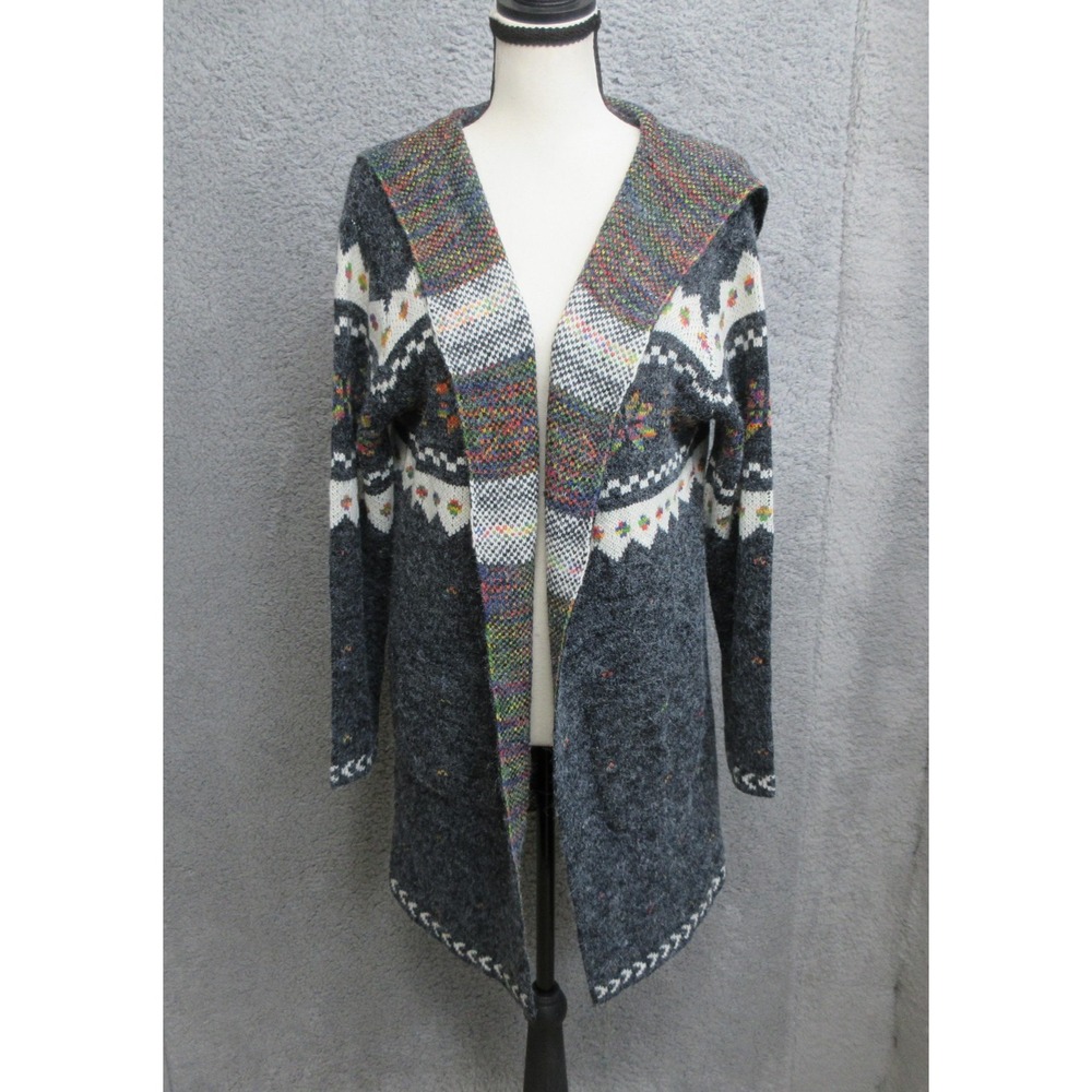 Dreamers by Debut Fair Isle Hooded Cardigan Sweater Women S Gray Nordic Open
